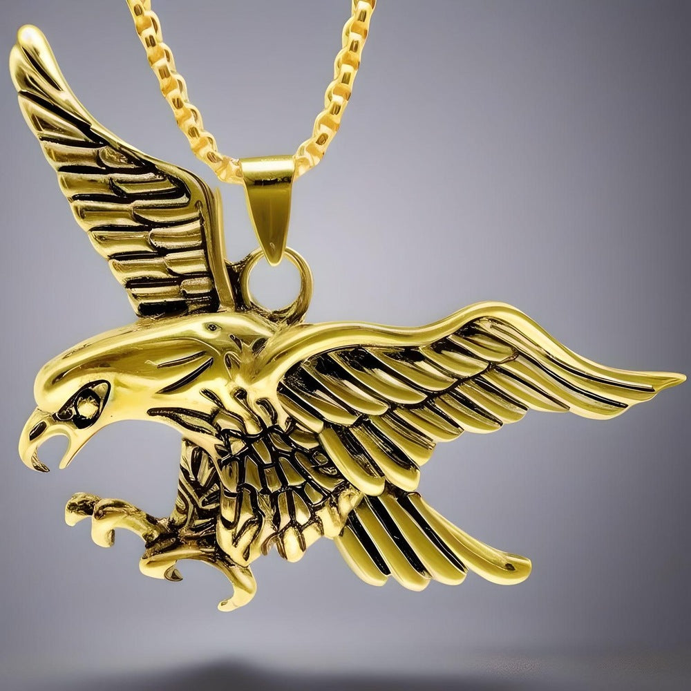 EAGLE-HUNTER - Gold Alloy Pendant with Pure Stainless Steel 24inch Round Body Chain, European trending Style for Men & Boy