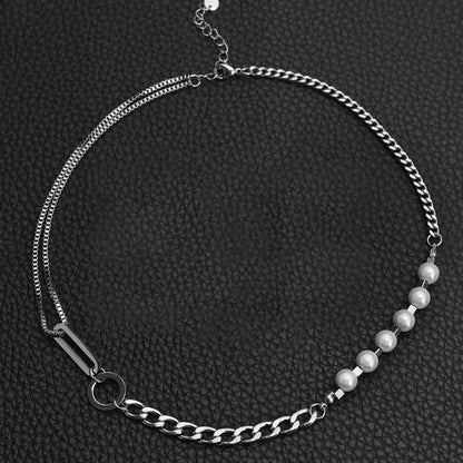 THE MEN THING Necklace for Men - Pure Titanium Steel Pearl Necklace with 23 inch Cuban Chain for Men & Boys