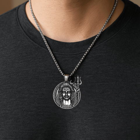 SHIVA SOUL - Pure Vintage Pure Steel Pendant with 24inch Round Box Chain for Men & Boys