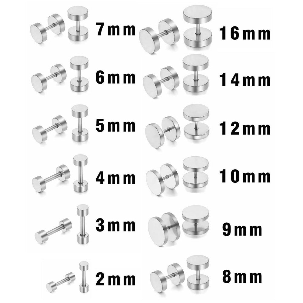 ROUND DUMBBELL - SILVER - Pure Titanium Steel Ear Hoop Earrings for Men & Boys (16mm to 2mm)