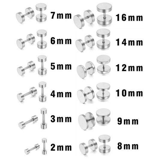 ROUND DUMBBELL - SILVER - Pure Titanium Steel Ear Hoop Earrings for Men & Boys (16mm to 2mm)