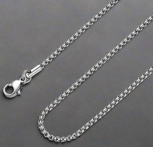 28 Inch Chain - ROUNDED BOX - 3mm Chain Stainless Steel