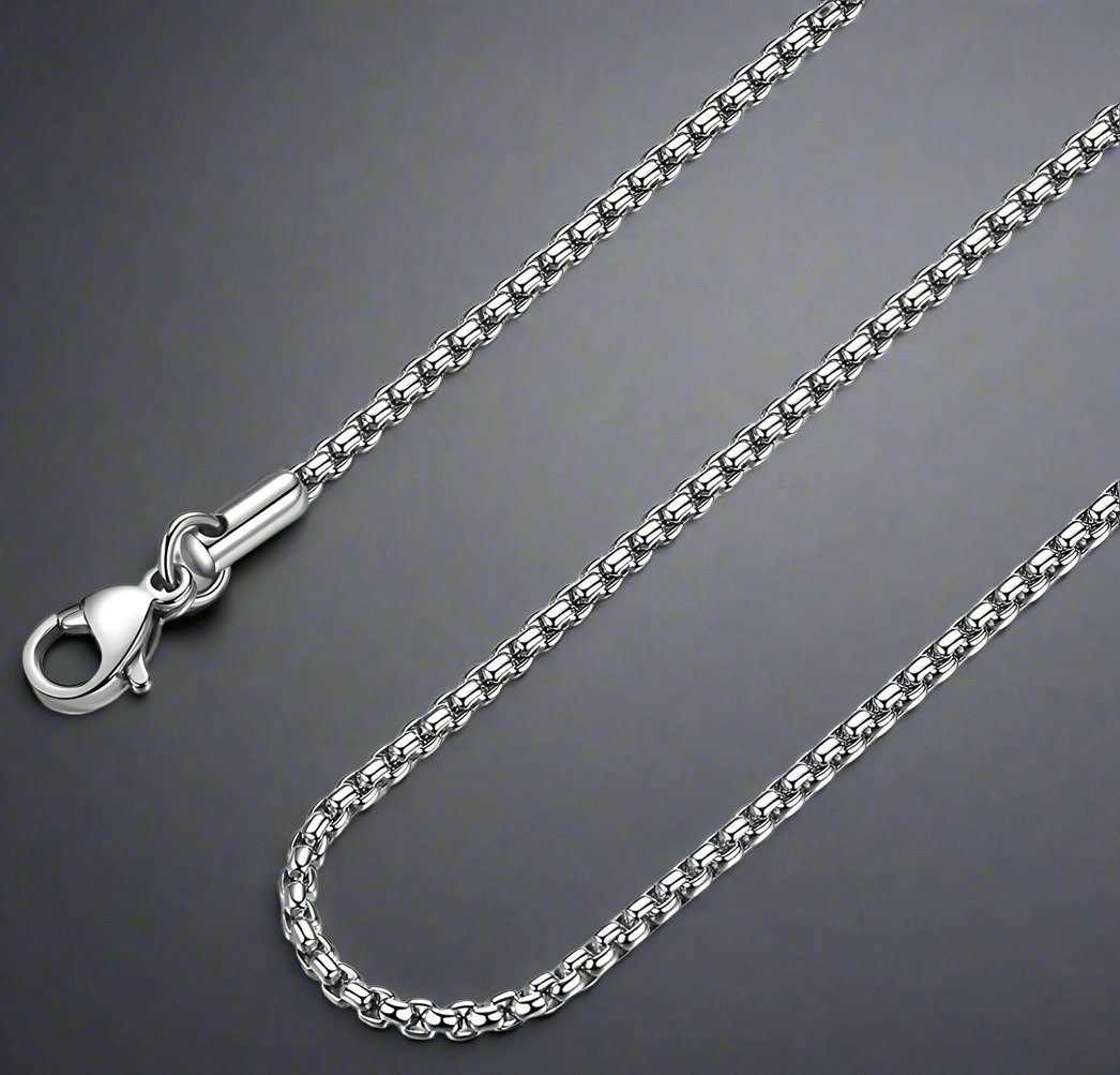 26 Inch Chain - ROUNDED BOX - 3mm Chain Stainless Steel