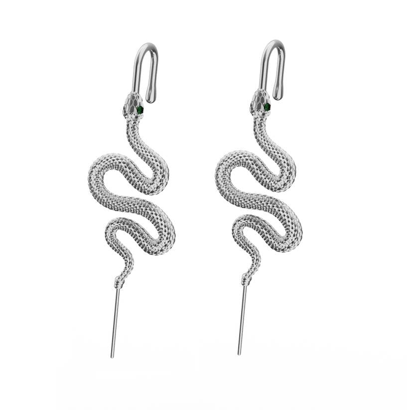 VIPER - Pure Titanium Steel Ear Crawler Hook Pin Cuff Earrings for Men & Boys