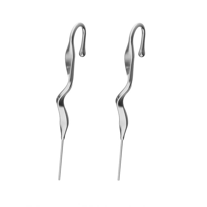 TWISTED SPIRAL - Pure Titanium Steel Ear Crawler Hook Pin Cuff Earrings for Men & Boys