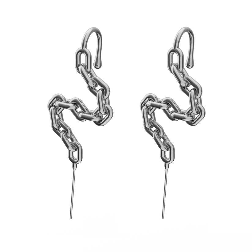 INTERLINK CHAIN - Pure Titanium Steel Ear Crawler Hook Pin Cuff Earrings for Men & Boys