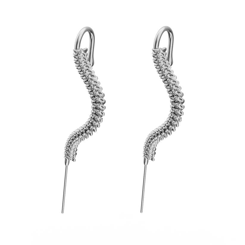 CURVED SPINE - Pure Titanium Steel Ear Crawler Hook Pin Cuff Earrings for Men & Boys