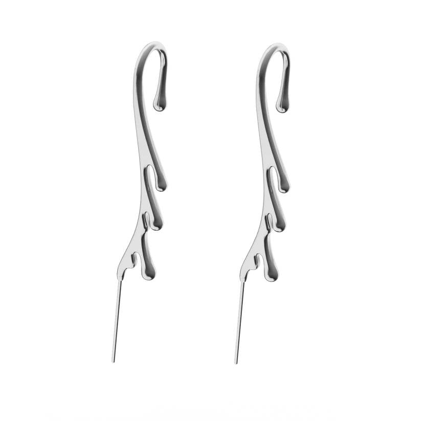 DRIZZLE - Pure Titanium Steel Ear Crawler Hook Pin Cuff Earrings for Men & Boys