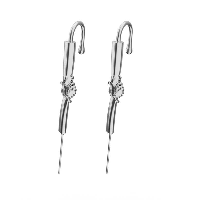 HELPING HAND - Pure Titanium Steel Ear Crawler Hook Pin Cuff Earrings for Men & Boys