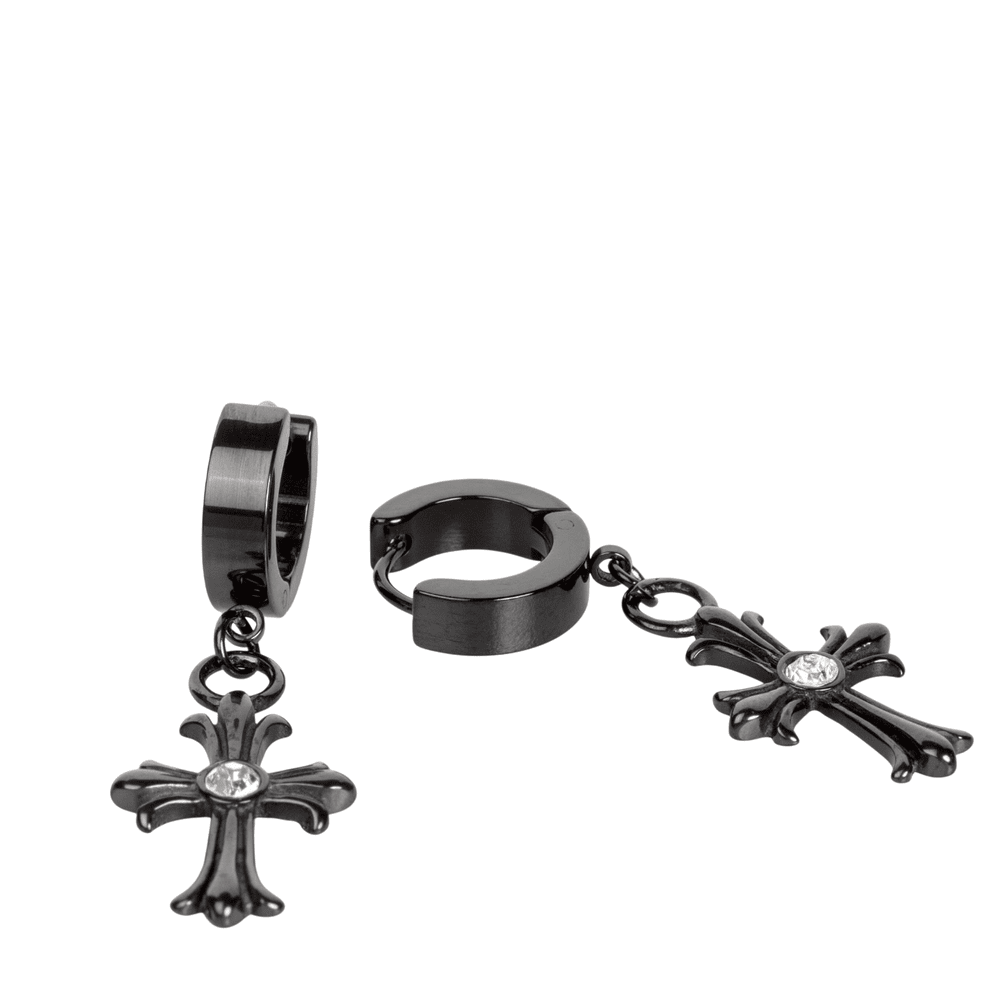 CROSS CIRCLE BLACK - Titanium Steel Hoop Earrings for Men & Boys