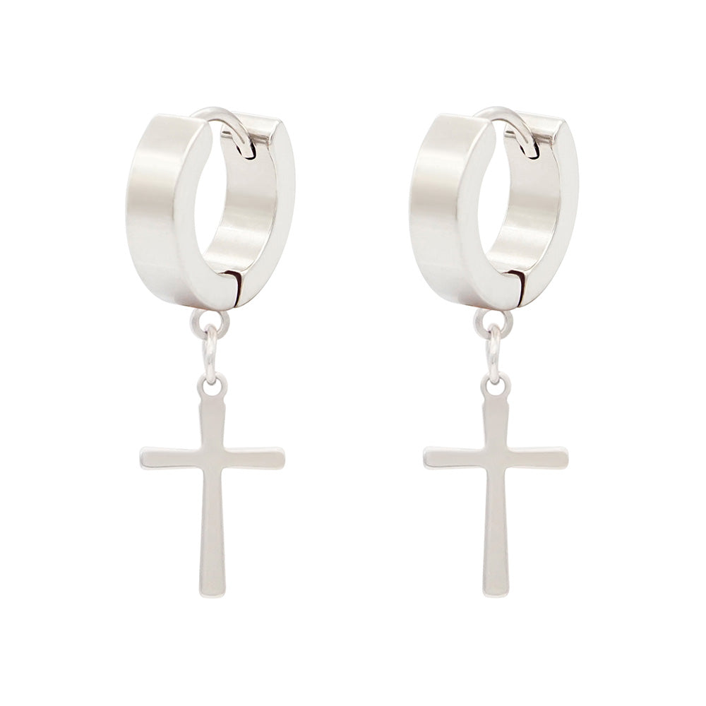 CRUCIS - SILVER - Titanium Steel Hoop Earrings for Men & Boys