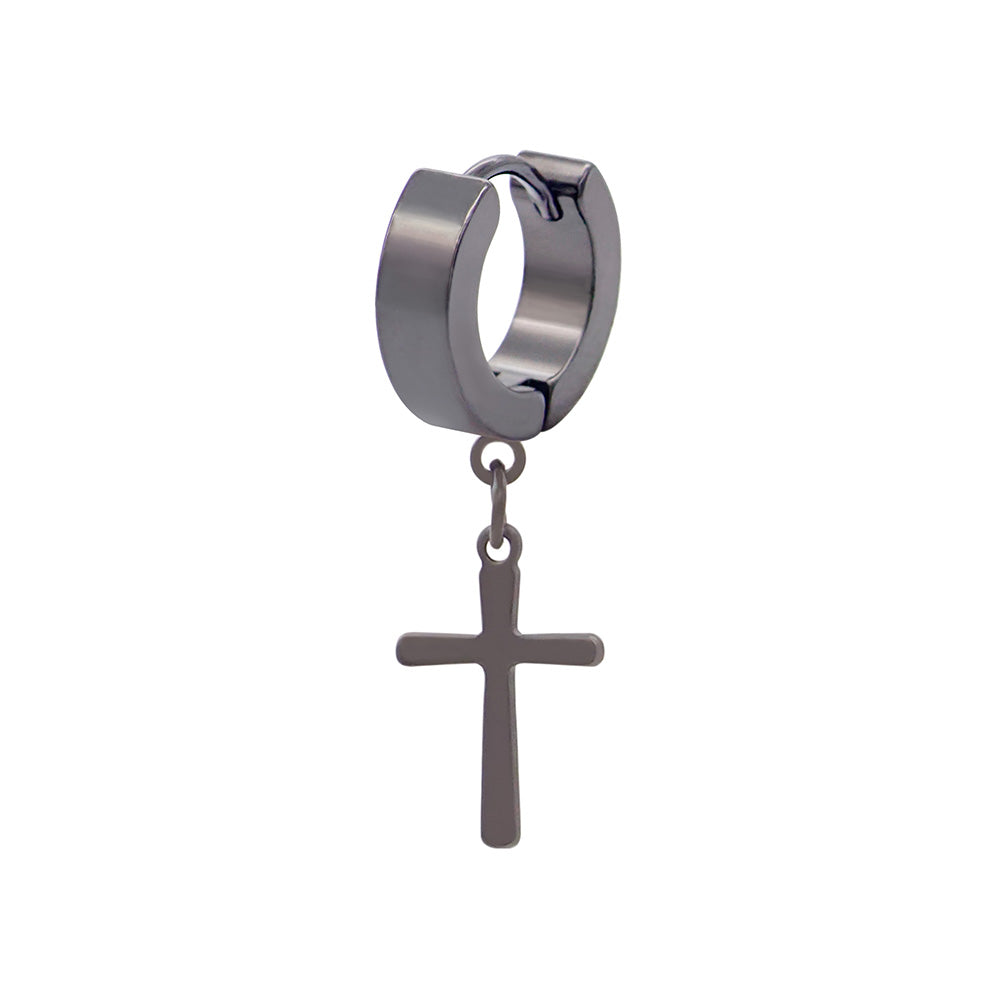 CRUCIS - BLACK - Titanium Steel Hoop Earrings for Men & Boys