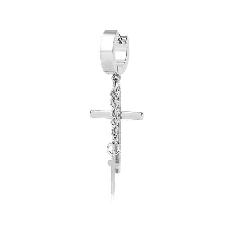 DOUBLE CROSS NOIRCHAIN SILVER - Titanium Steel Hoop Earrings for Men & Boys