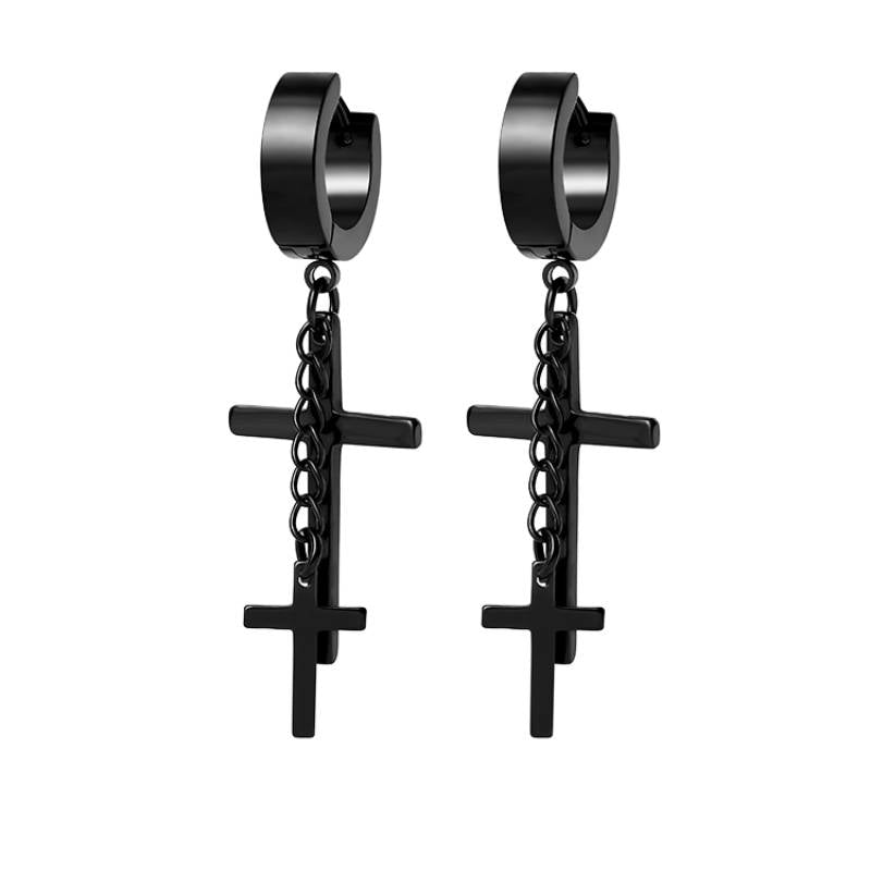 DOUBLE CROSS NOIRCHAIN BLACK - Titanium Steel Hoop Earrings for Men & Boys