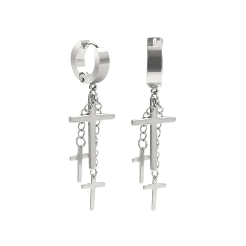 FLARE CROSS SILVER - Titanium Steel Stud Earrings for Men & Boys