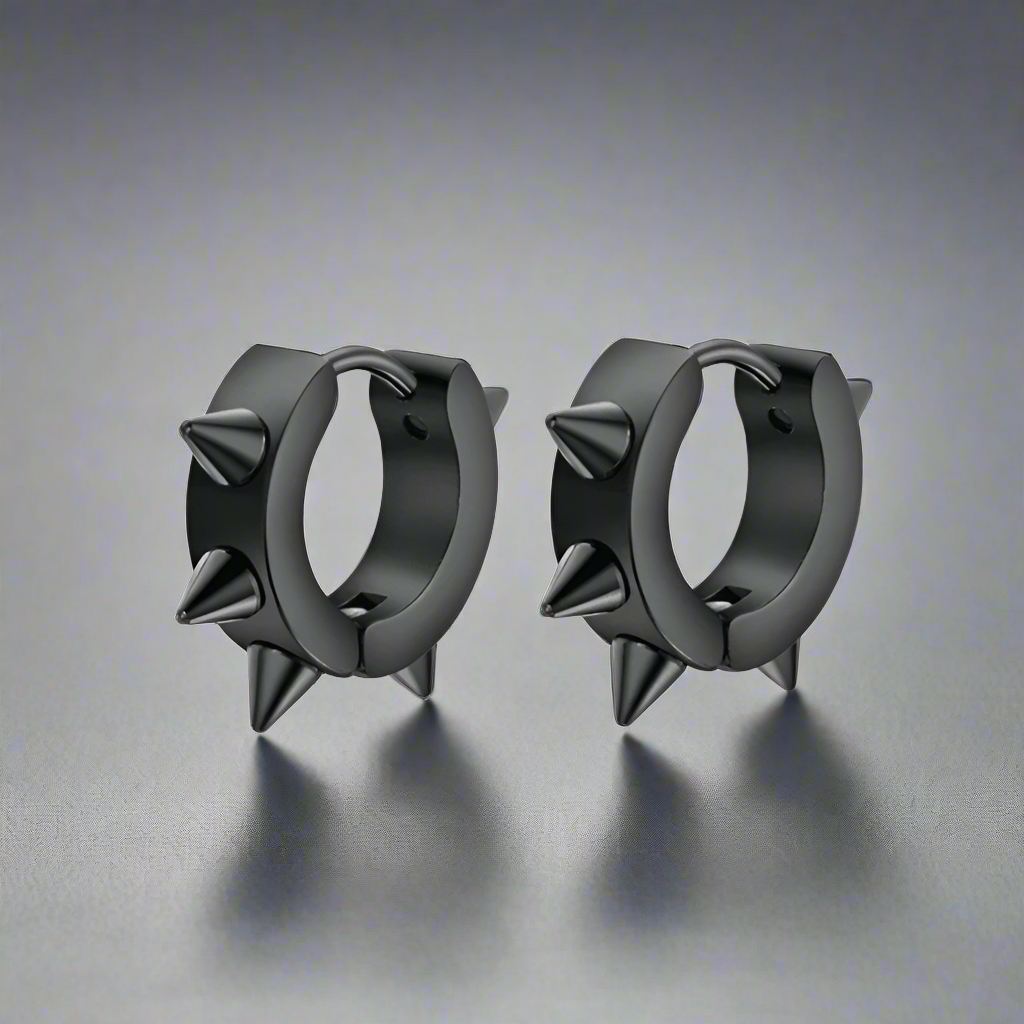 SPYRAL BLACK - Titanium Steel Stud Earrings for Men & Boys