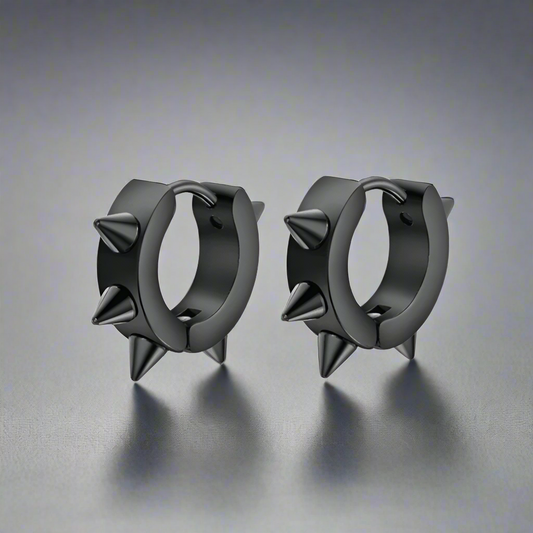 SPYRAL BLACK - Titanium Steel Stud Earrings for Men & Boys