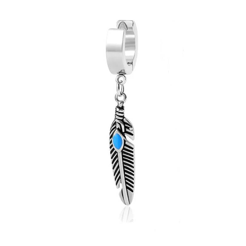 FEATHER SILVER - Titanium Steel Hoop Earrings for Men & Boys