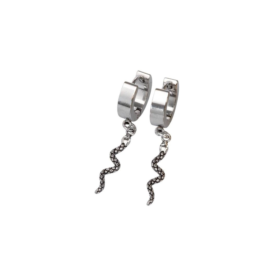 SNAKLET SILVER - Titanium Steel Hoop Earrings for Men & Boys