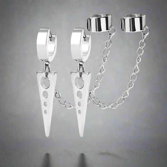 TRIANGLE DROP SILVER - Titanium Steel Hoop Earrings for Men & Boys