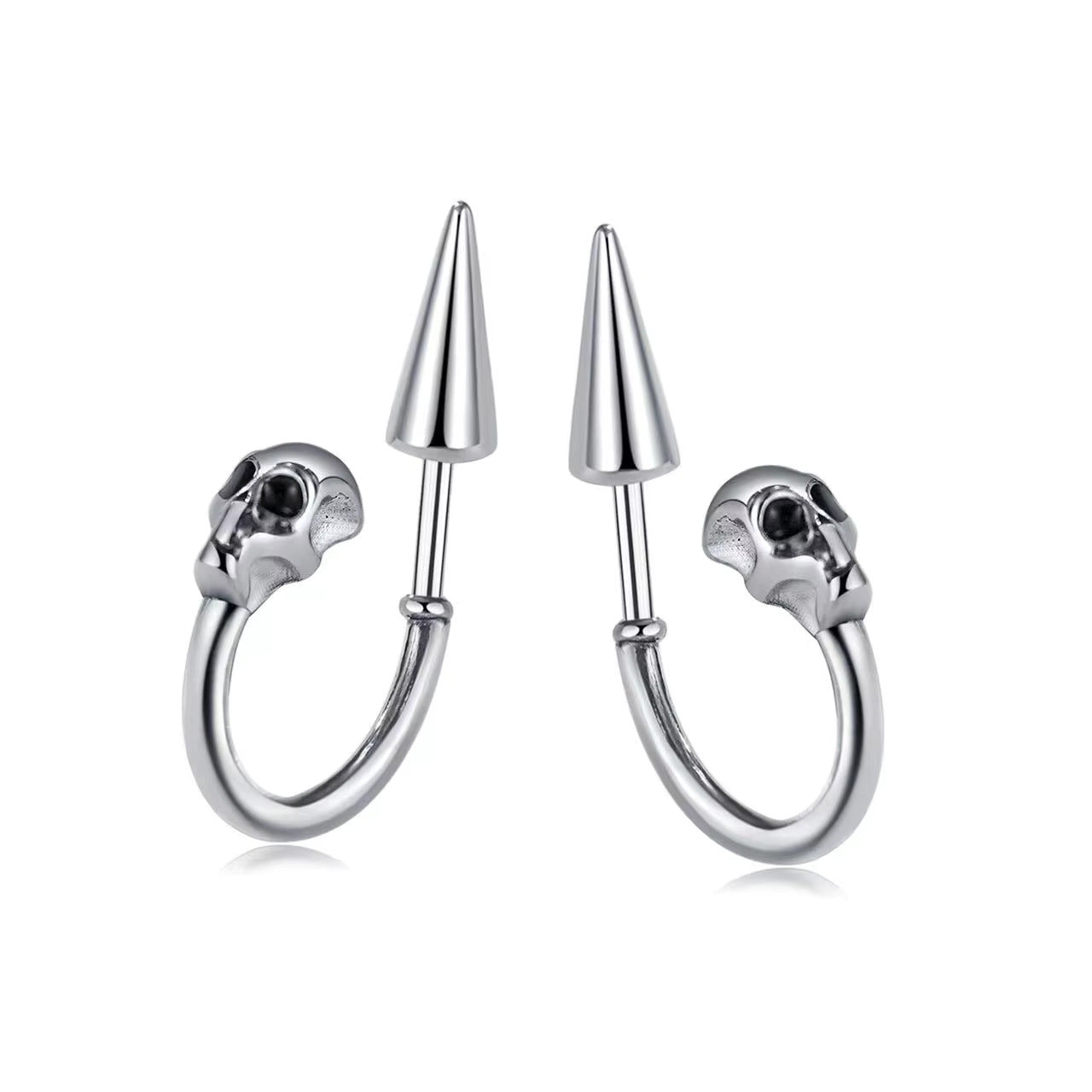 SKULLSCAPE - SILVER  - Pure Titanium Steel Ear Hoop Earrings for Men & Boys