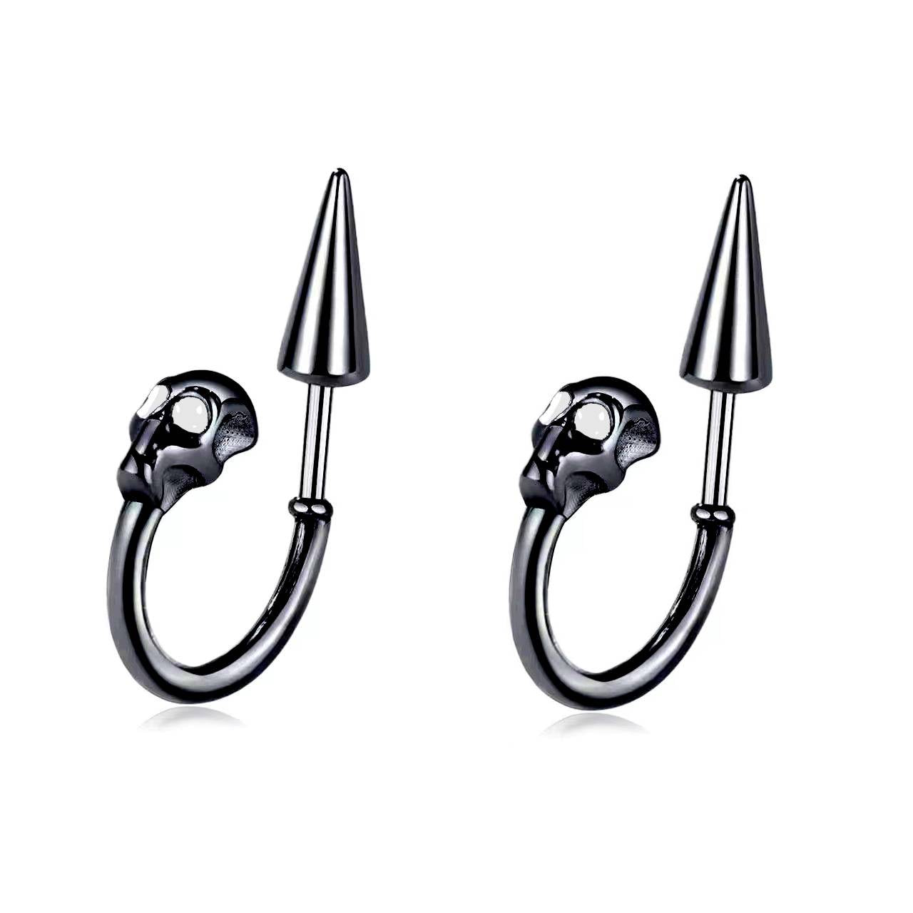 SKULLSCAPE - BLACK  - Pure Titanium Steel Ear Hoop Earrings for Men & Boys