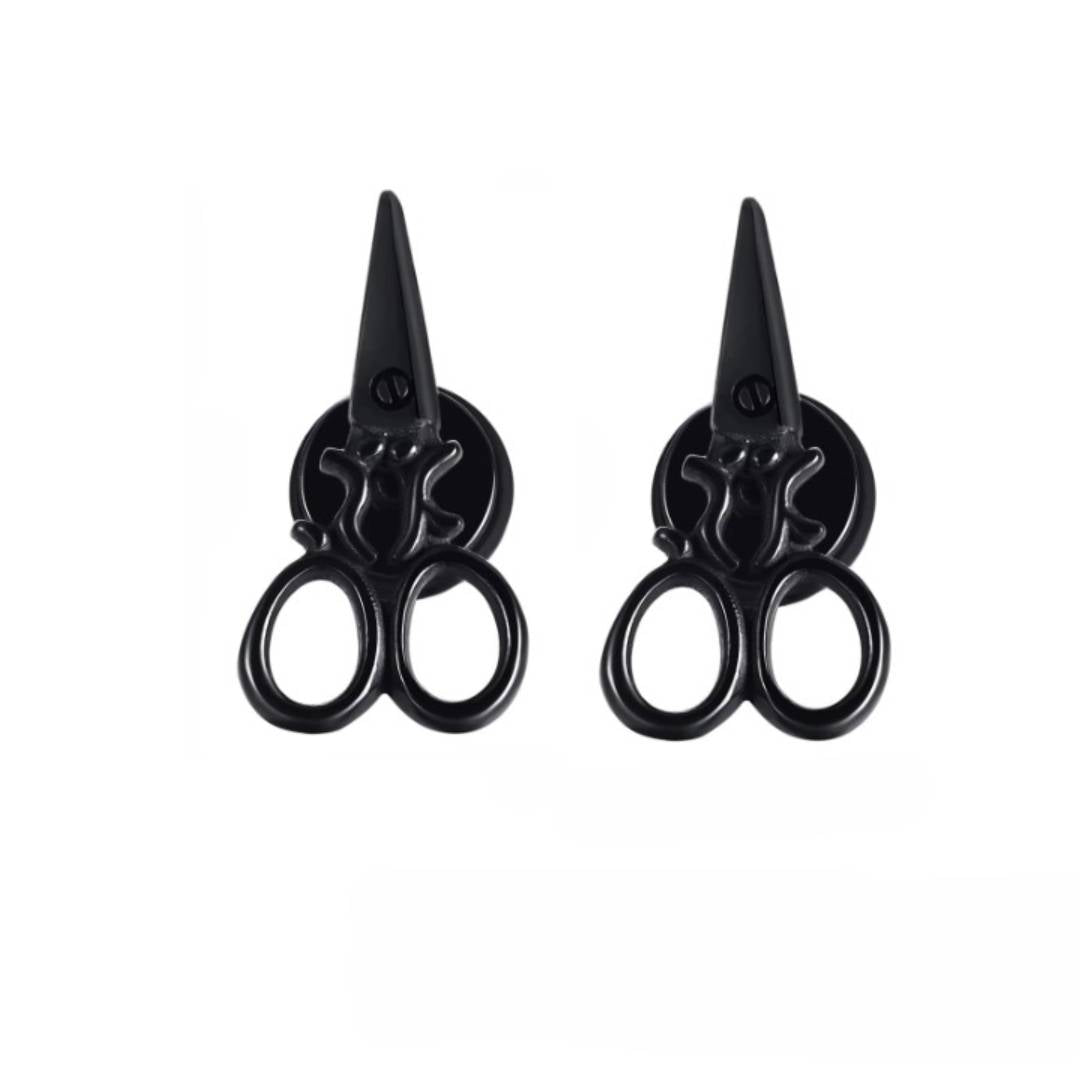 SCISSORS STUDS BLACK - Pure Titanium Steel Piercing Ear Earrings for Men & Boys