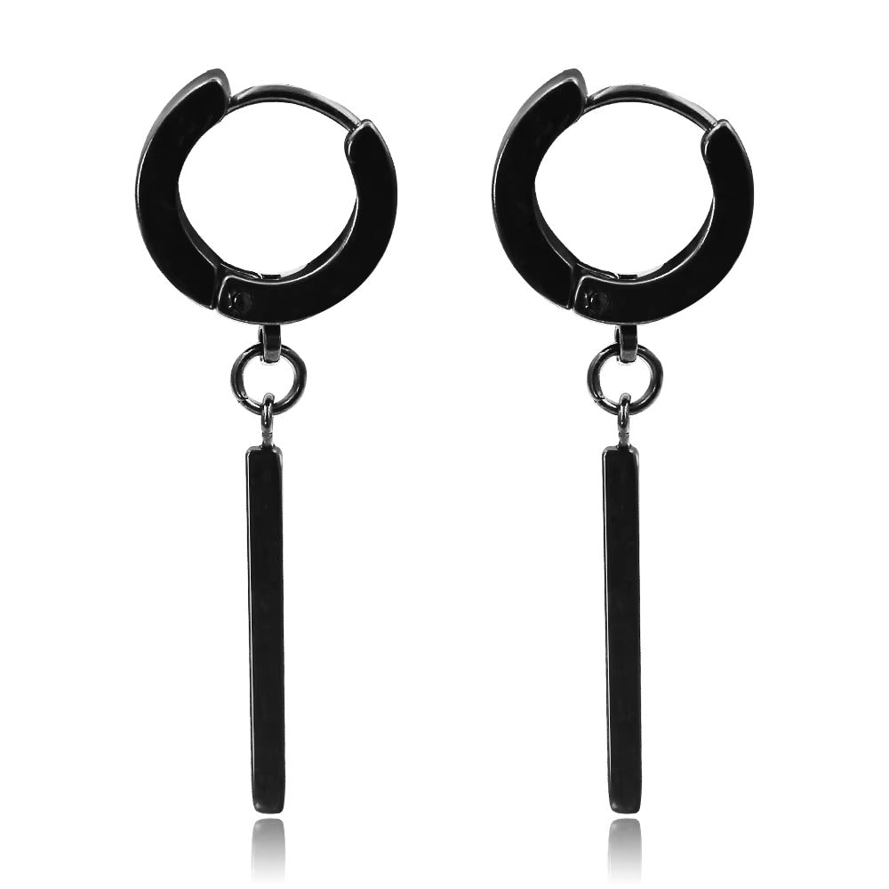 OBLIQUE BLACK - Pure Titanium Steel Ear Hoop Earrings for Men & Boys