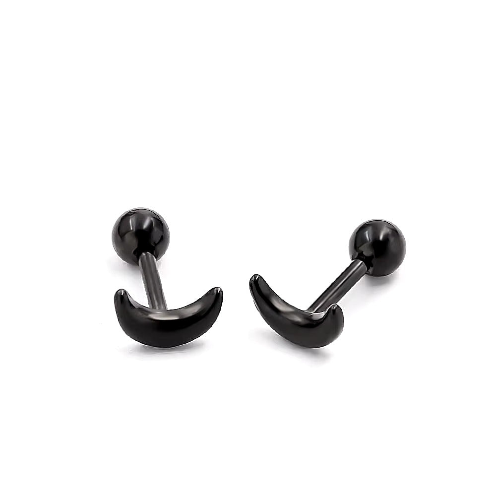 CRESCENT MOON - Pure Titanium Steel Piercing Screw Ball Ear Earrings for Men & Boys