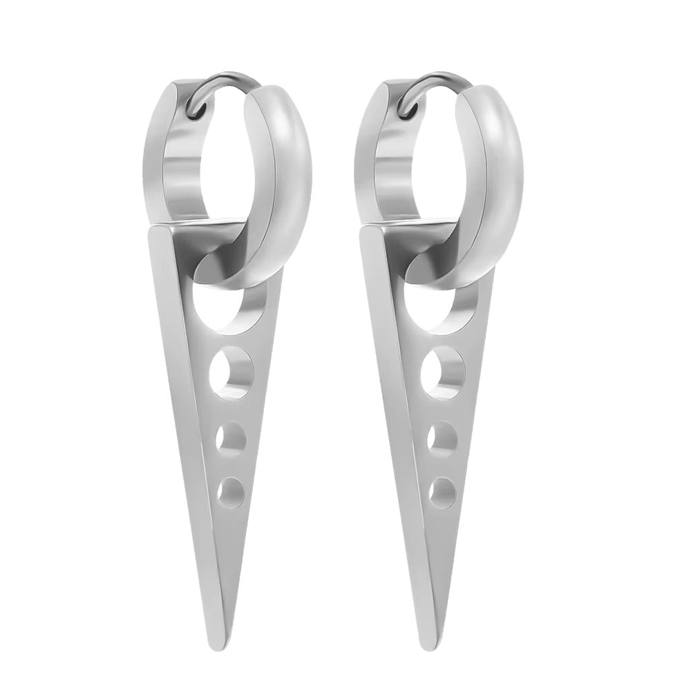 SPIKE DROP SILVER - Pure Titanium Steel Ear Hoop Earrings for Men & Boys