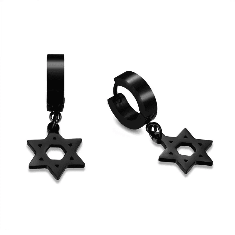 HEXSTAR BLACK - Pure Titanium Steel Ear Hoop Earrings for Men & Boys