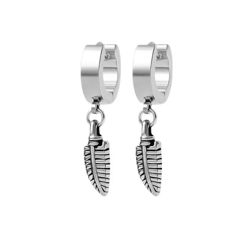 PLUME SILVER - Pure Titanium Steel Ear Hoop Earrings for Men & Boys