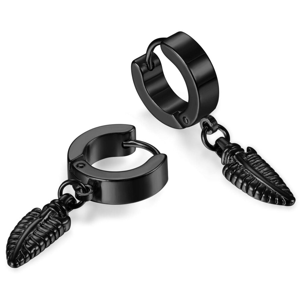 PLUME BLACK - Pure Titanium Steel Ear Hoop Earrings for Men & Boys