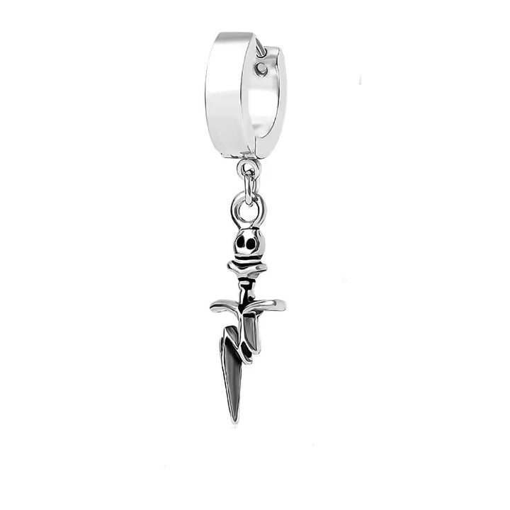 SKULL DAGGER SILVER - Pure Titanium Steel Ear Hoop Earrings for Men & Boys