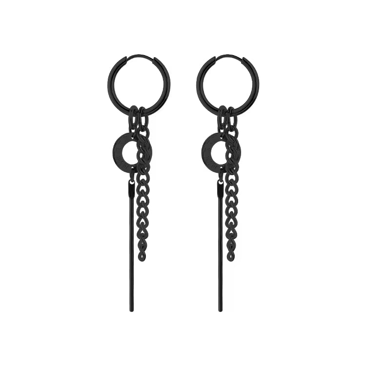 LINKER LOOP - BLACK - Pure Titanium Steel Ear Hoop Earrings for Men & Boys