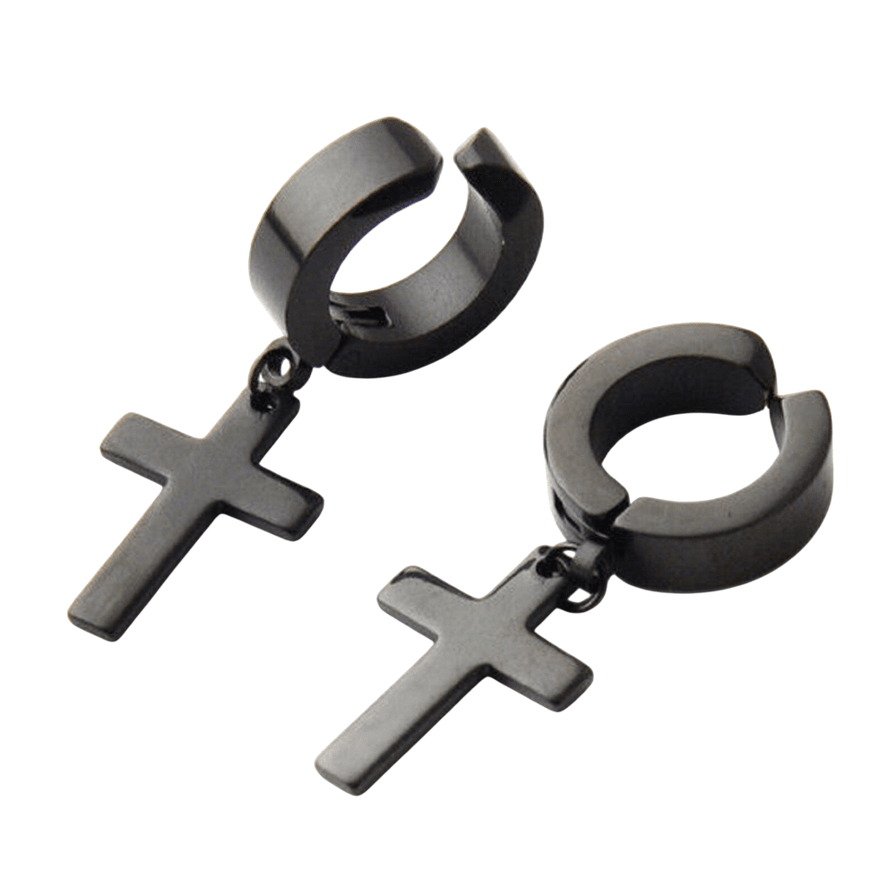 SHADOW CROSS - BLACK - Pure Titanium Steel Ear Hoop Earrings for Men & Boys