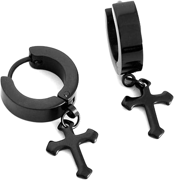 CROSSVIBE BLACK - Pure Titanium Steel Ear Hoop Earrings for Men & Boys