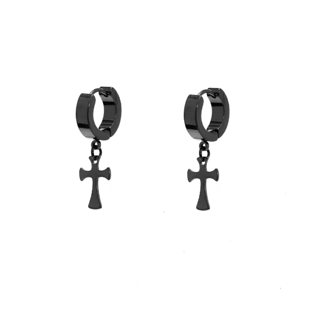 CROSS FIXION - Pure Titanium Steel Ear Hoop Earrings for Men & Boys