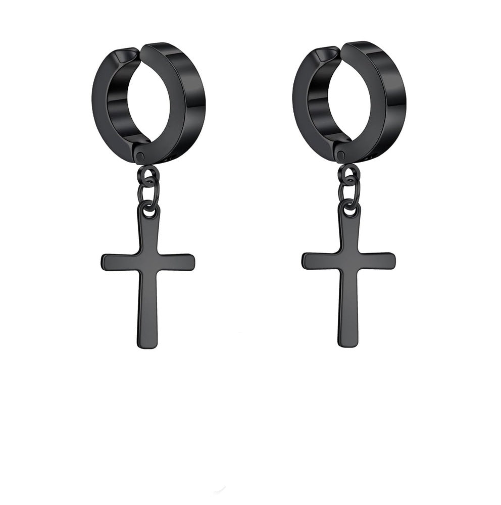 CROSS FAITH BLACK - Non-Piercing Pure Titanium Steel Earring for Men & Boys