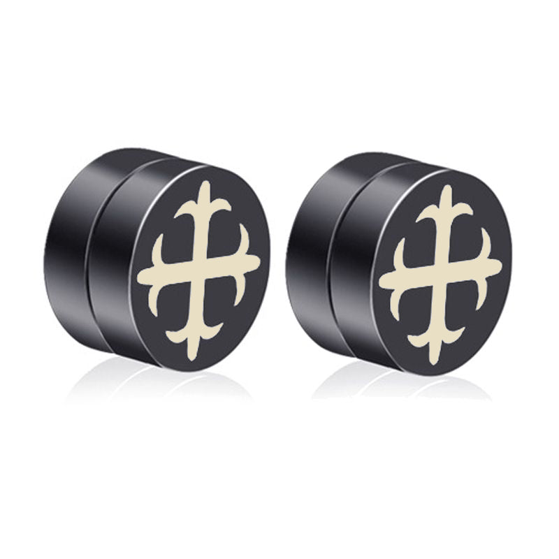 GLINT CROSS - Magnetic Non-Piercing Pure Titanium Steel Studs Earrings for Men & Boys