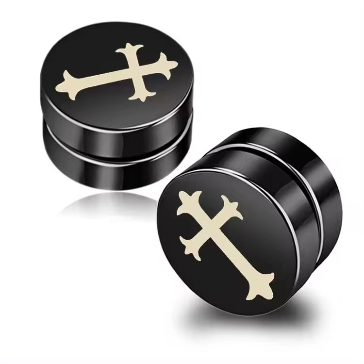 CROSS FOURCHEE - Magnetic Non-Piercing Pure Titanium Steel Studs Earrings for Men & Boys (1 Pcs)