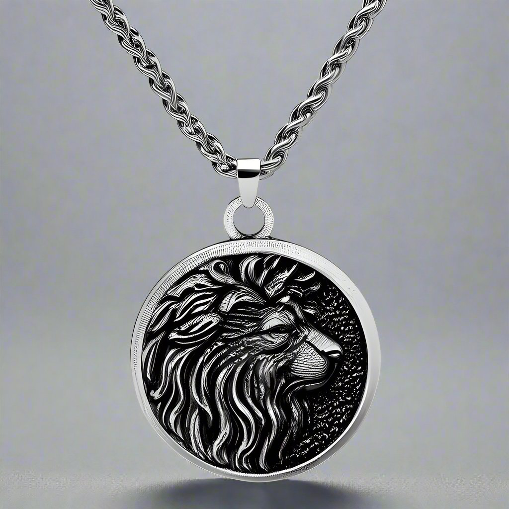 LION KING HEAD - Alloy Pendant with Stainless Steel 24inch Spiga Chain for Men & Boy