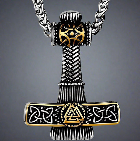 VIKING NORDIC HAMMER GOLD - Pure Titanium Steel Necklace with 24 inch Chain for Men & Boys