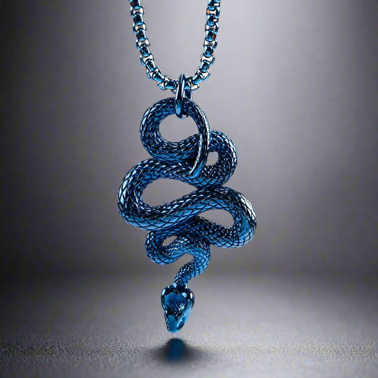 BLUE GUARDIAN SNAKE - Pure Titanium Steel Pendant with 24inch Round Box Chain for Men & Boys