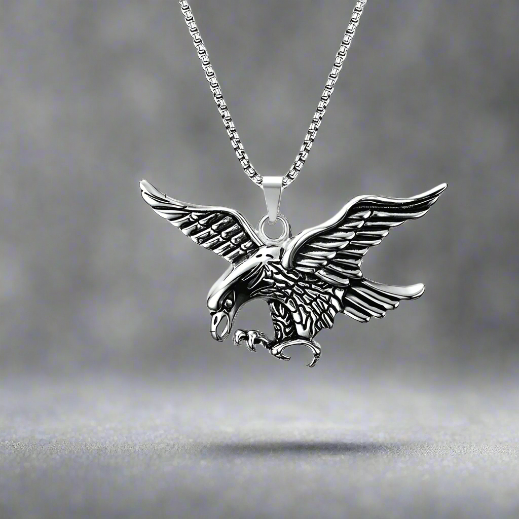 EAGLE-HUNTER (T) - Pure Titanium Steel Pendant with Stainless Steel 24inch Round Box Chain, European trending Style for Men & Boy