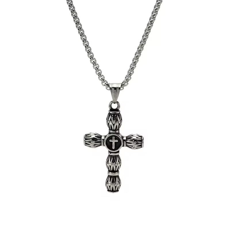 ALLMIGHTY CROSS (T) - Pure Titanium Steel Pendant with Stainless Steel 24inch Round Box Chain, European trending Style for Men & Boy