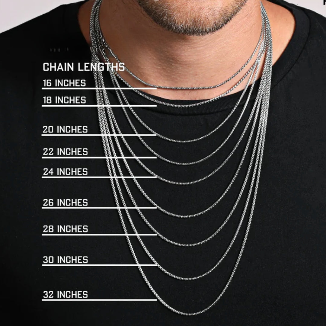 వెండి గుండ్రని పెట్టె - పురుషులు &amp; అబ్బాయిల కోసం 3mm చైన్ స్టెయిన్‌లెస్ స్టీల్ 18 నుండి 24 అంగుళాల నెక్లెస్