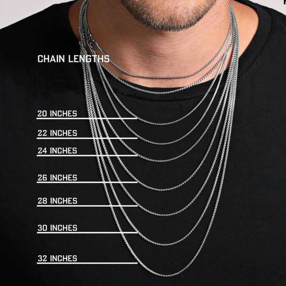 सिल्वर गोल बॉक्स - 3 मिमी चेन स्टेनलेस स्टील 18 से 24 इंच का नेकलेस पुरुषों और लड़कों के लिए
