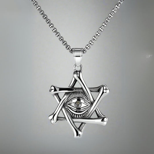 STAR EYE - Alloy Pendant with Pure Stainless Steel 24inch Round Box Chain, American trending Style for Men & Boy