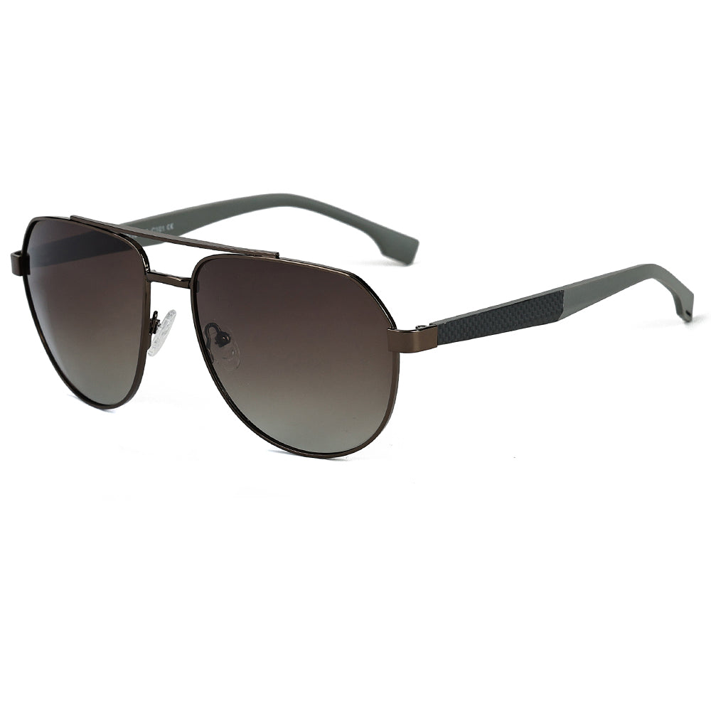 2148 - EBON OCTAGON - HD Polarised Sunglasses for Men - UV400 Protection, Stainless Steel Frame - Gradual Brownish